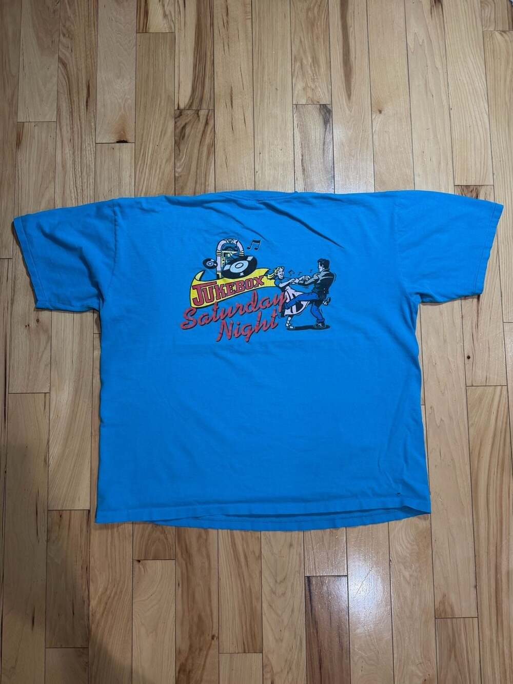 Vintage 90s Teal Rock'n August Volunteer Jukebox Saturday Night Boxy Tee
